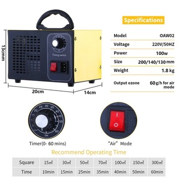 B.MOCNY GENERATOR OZONU ATWFS OZONATOR 60G/H TIMER