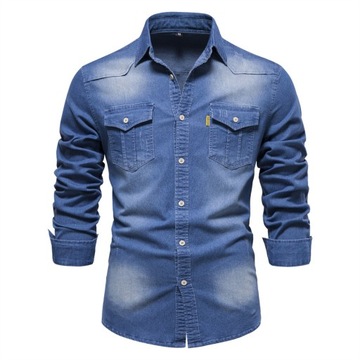MĘSKA KOSZULA JEANSOWA CASUAL ELEGANCKA JEANS, 5XL