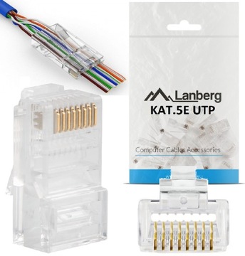 10 szt Wtyk RJ45 kat 5e przelotowe UTP kat.5e LAN 8P8C przelotowy Lanberg