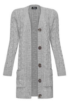 Mikos Polski sweter rozpinany damski ciepły długi kardigan 535 szary L
