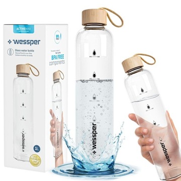 Duża Szklana Butelka Motywacyjna na wodę napoje 1l Wessper Activemax 1000ml