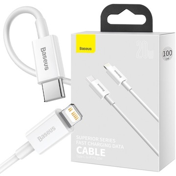 BASEUS KABEL do IPHONE 14 13 12 PRO X XS USB-C - LIGHTNING MOCNY PD 20W 1m