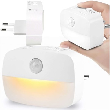 LAMPKA NOCNA LED Z CZUJNIKIEM RUCHU DO GNIAZDKA EU 3 TRYBY ŚWIATŁO BIAŁA