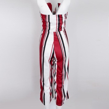 Женский полосатый комбинезон с завязками спереди