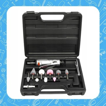 SZLIFIERKA PNEUMATYCZNA PROSTA 1/4 6MM Z AKCESORIAMI WALIZKA + ŚCIERNICE