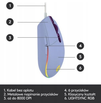 Mysz przewodowa LOGITECH G102 Lightsync Fioletowy