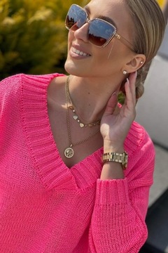 СВИТЕР KATE V, ШЕИ OVERSIZE, польский UNI PINK NEON