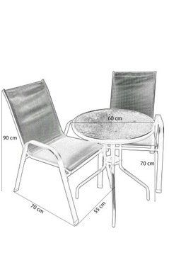 Черный комплект садовой мебели, стол и 2 стула для балкона или террасы.