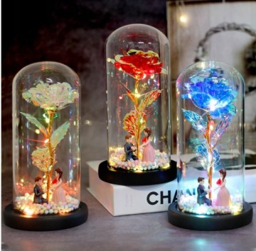 ETERNAL ROSE IN GLASS, СВЕТЯЩАЯСЯ цветочная коробчатая роза LED