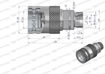 Szybkozłącze hydrauliczne gniazdo z eliminatorem ciśnienia M22x1.5 gwint ze