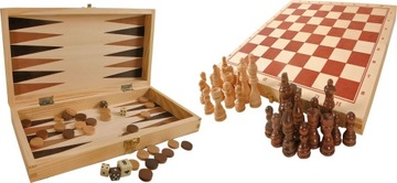 ZESTAW GIER szachy warcaby backgammon drewniane