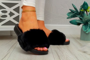 ШЛЕПАНЦЫ ЧЕРНЫЕ С МЕХОМ ТАПОЧКИ МЯГКИЙ МЕХ