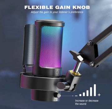 FIFINE РОЗОВЫЙ КОНДЕНСАТОР МИКРОФОН USB LED RGB