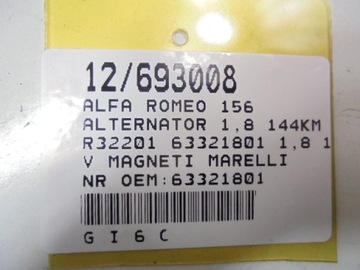 ALFA ROMEO 156 ALTERNÁTOR 63321801 1,8 16V