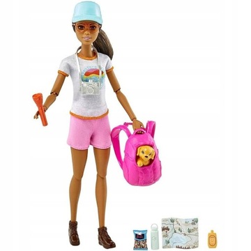 BARBIE PODRÓŻNICZKA + PLECAK + PIESEK - GRN66