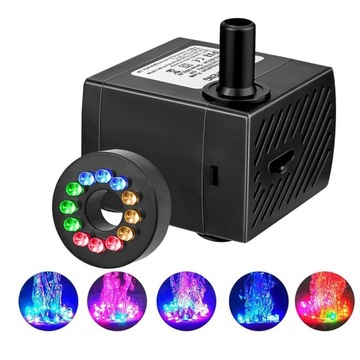 ZESTAW POMPA WODY REGULOWANA WYDAJNOŚĆ CICHA MAŁA 5W 350L/H 12 LED DO OGRÓD