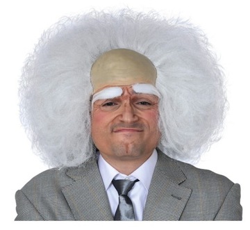 Peruka afro - siwe włosy - naukowiec geniusz