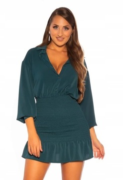 ELEGANCKA KOSZULOWA SUKIENKA Z FALBANKĄ S/36 ES