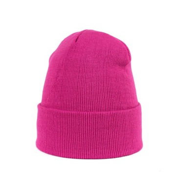 Czapka Damska Fuksja Podwijana Beanie Zimowa