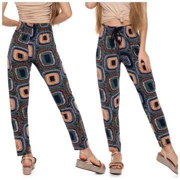 SPODNIE DAMSKIE Z WYSOKIM STANEM LETNIE PROSTE NOGAWKI WZORZYSTE MORAJ XXL