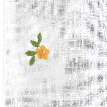 Льняная штора для кухни Белая Ревность Вышивка Цветы высота 35 см