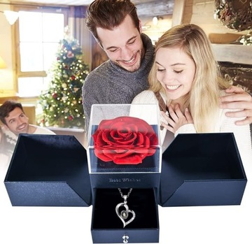 WIECZNA RÓŻA W SZKLE Z NASZYJNIKIEM PREZENT NA WALENTYNKI DLA NIEJ