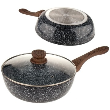 GŁĘBOKA PATELNIA MARMUROWA 28 cm WOK POKRYWA INDUKCJA GAZ KINGHOFF