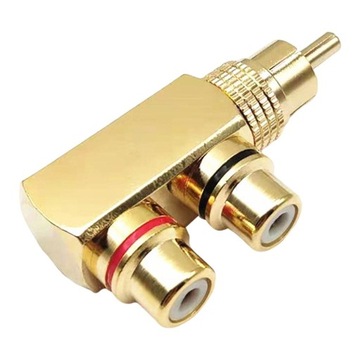 Adapter rozgałęźnika RCA/wtyk kątowy RCA męski na dwa żeńskie RCA złoty