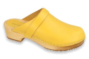 YELLOW KLOGGA Chodaki drewniaki skórzane żółte 36
