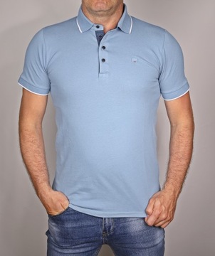 POLO męska koszulka błękitna polówka bawełna gładka elegancka POLSKA L