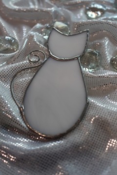 Витраж котенок белый кот подарок кошачье украшение