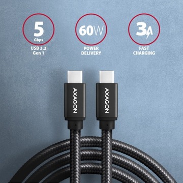 Axagon USB-C - USB-C USB 3.2 PD кабель 60Вт 1м в оплетке