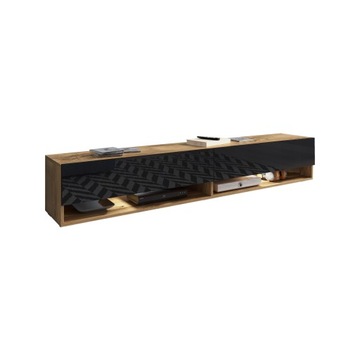 NOWOCZESNA SZAFKA RTV POD TV WISZĄCA 180CM KOMODA DĄB WOTAN/CZARNY