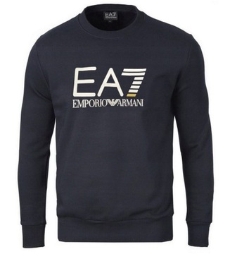 EMPORIO ARMANI EA7 LEKKA BLUZA DUŻE PRINT LOGO BEZ KAPTURA L GRANATOWA