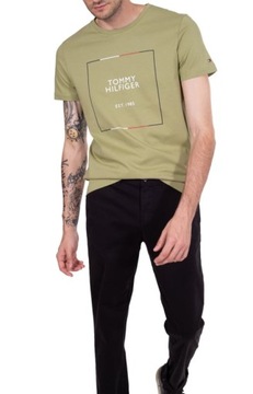 T-SHIRT TOMMY HILFIGER MĘSKI KOSZULKA Z LOGO OLIWKOWY Roz. S