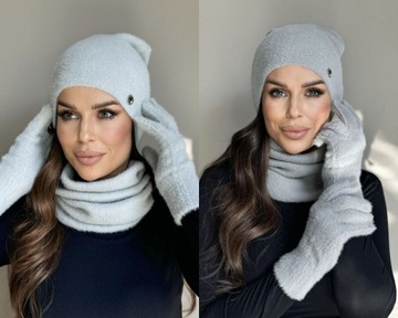 КОМПЛЕКТ ЖЕНСКИЙ, ШАПКА, ЮБКА, ГОЛЬФ, ТРУБКА, ПЕРЧАТКИ, ТЕПЛЫЙ КОМПЛЕКТ, ЦВЕТ АЛЬПАКА