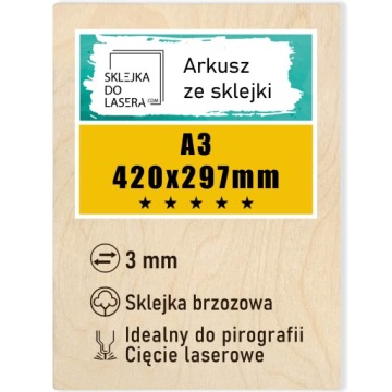 SKLEJKA 3MM DO LASERA FORMATKA A3 CNC Sklejka KLASA 1/2
