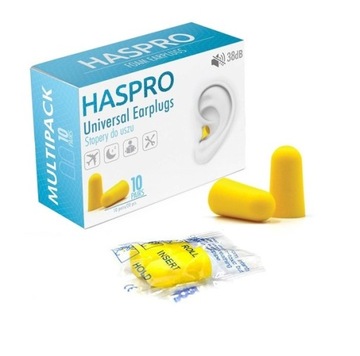 Haspro Zatyczki Stopery do Uszu Przeciwhałasowe Uniwersalne Żółte 10 Par