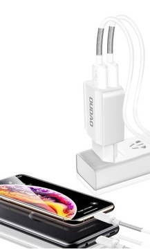 Сетевое зарядное устройство EU 2x USB 5 В/2,4 А + белый кабель micro USB
