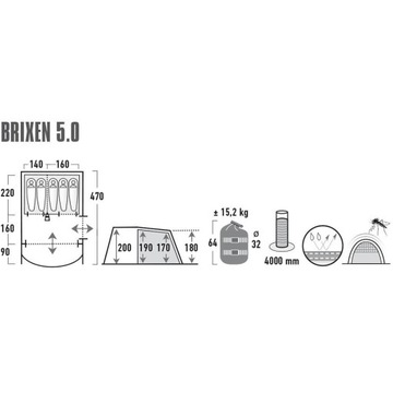 ТУРИСТИЧЕСКАЯ ПАЛАТКА НА 5 ЧЕЛОВЕК, НЕМЕЦКАЯ СЕМЬЯ 4000 H2O HIGH PEAK BRIXEN 5