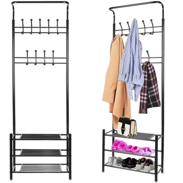 WIESZAK STOJĄCY METALOWY NA KURTKI PRZEDPOKÓJ + 4x PÓŁKI NA BUTY LOFT 192cm