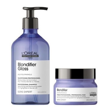 Loreal Blondifier Gloss zestaw włosy blond szampon 500ml, maska 250ml