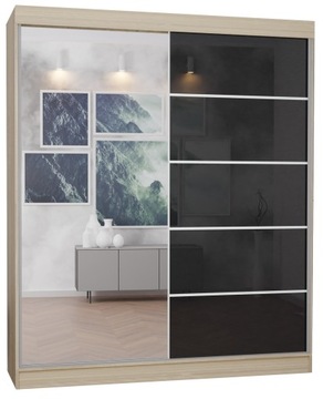 SZAFA 2D 130CM SONOMA fronty:lustro+lacobel CZARNY