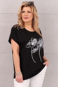 LUŹNA BLUZKA BAWEŁNIANA TSHIRT OVERSIZE W KWIATY LETNIA NA CO DZIEŃ PROSTA