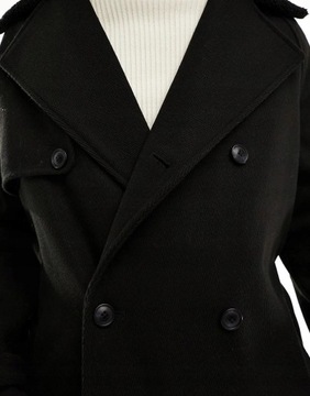 Asos Design NG7 pcj dwurzędowy czarny płaszcz miś łączenie XS