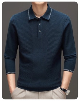 Fall Winter Men Polo Shirt Slim Long Sleeve Sweate