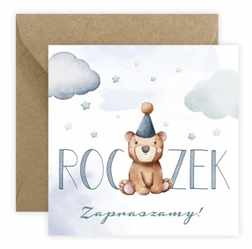 ZAPROSZENIA NA ROCZEK + IMIĘ + KOPERTA EKO MIŚ