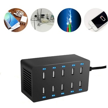 НАСТОЛЬНОЕ USB-ЗАРЯДНОЕ УСТРОЙСТВО С 10 ПОРТАМИ ИНТЕЛЛЕКТУАЛЬНЫЙ POWERBANKI 5 В 10 А 50 Вт 1,4 М