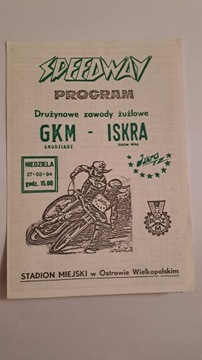 ISKRA OSTRÓW WLKP - GKM GRUDZIĄDZ 27-03-1994 - PROGRAM ŻUŻLOWY WYPEŁNIONY