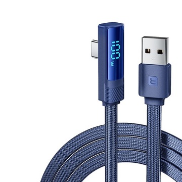 Toocki USB-A na Type-C Szybki kabel kolankowy 90° 100 W z wyświetlaczem cyfrowym 6A